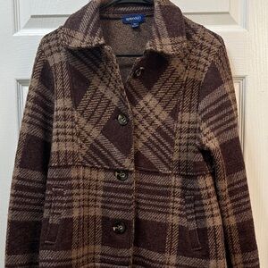 SOLD - Splendid Women's Chocolate and Tan Plaid Pea Coat